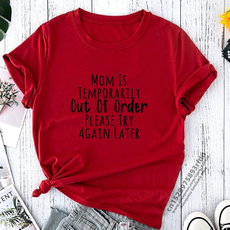 Kvinder mor er midlertidigt ude af drift prøv igen senere sjov t-shirt pige sommer 90s dametrøje: M / Sort