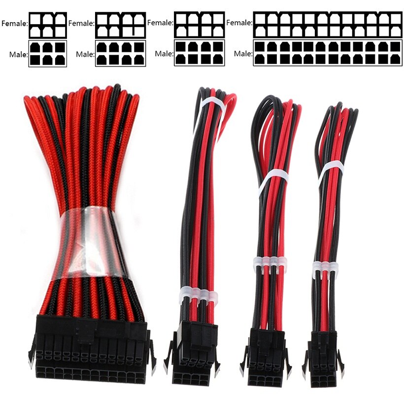 1 sett grunnleggende skjøtekabelsett 1pc atx 24 pin 1pc eps 4+4 pin 1pc pcie 6+2 pin 1pc pci -e 6 pin strøm skjøtekabel til pc datamaskin: Rb -30