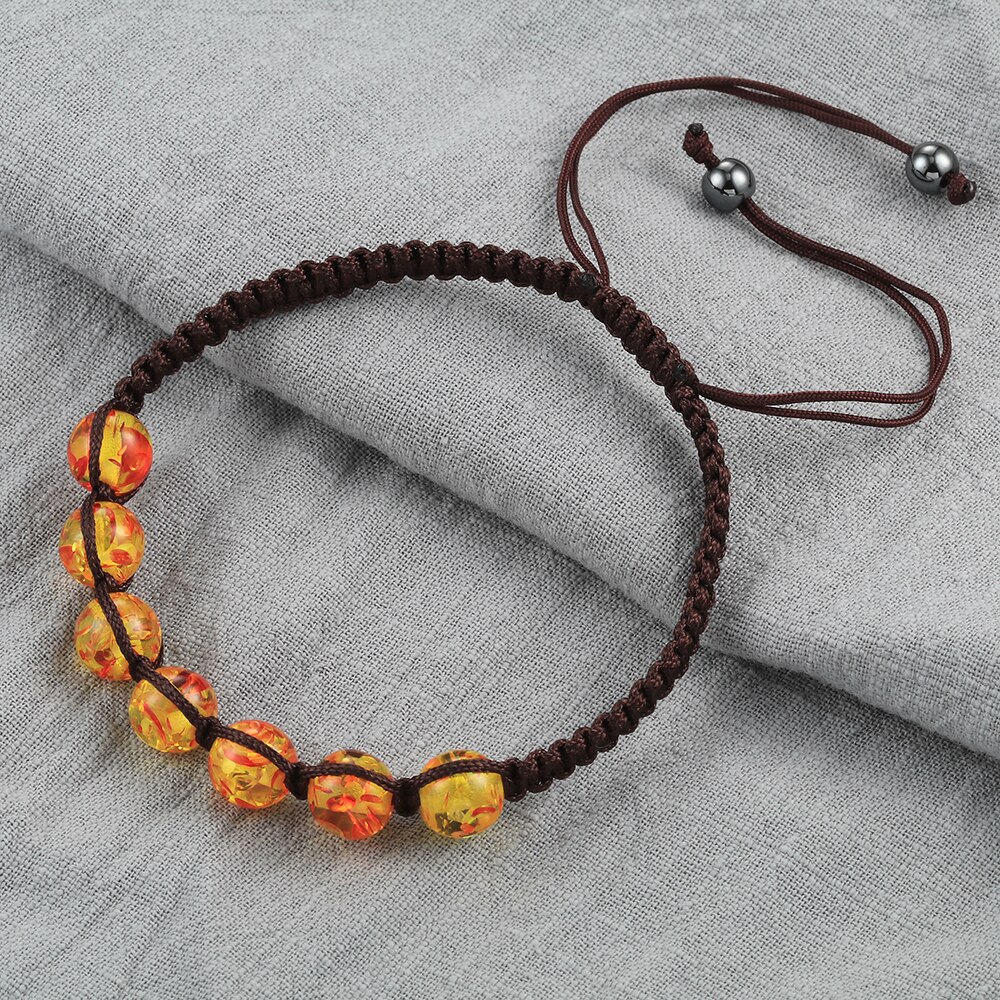 Pulseras trenzadas de 8mm con piedra ámbar Natural tibetana para hombre y mujer, brazaletes hechos a mano, amuleto de Yoga, joyería