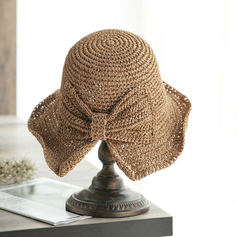 Brim and Bow Summer Hat Summer Hat Foldable Wide Brim Floppy Straw Sun Hat Summer Beach Hat for Women Girl DO2: Light Coffee