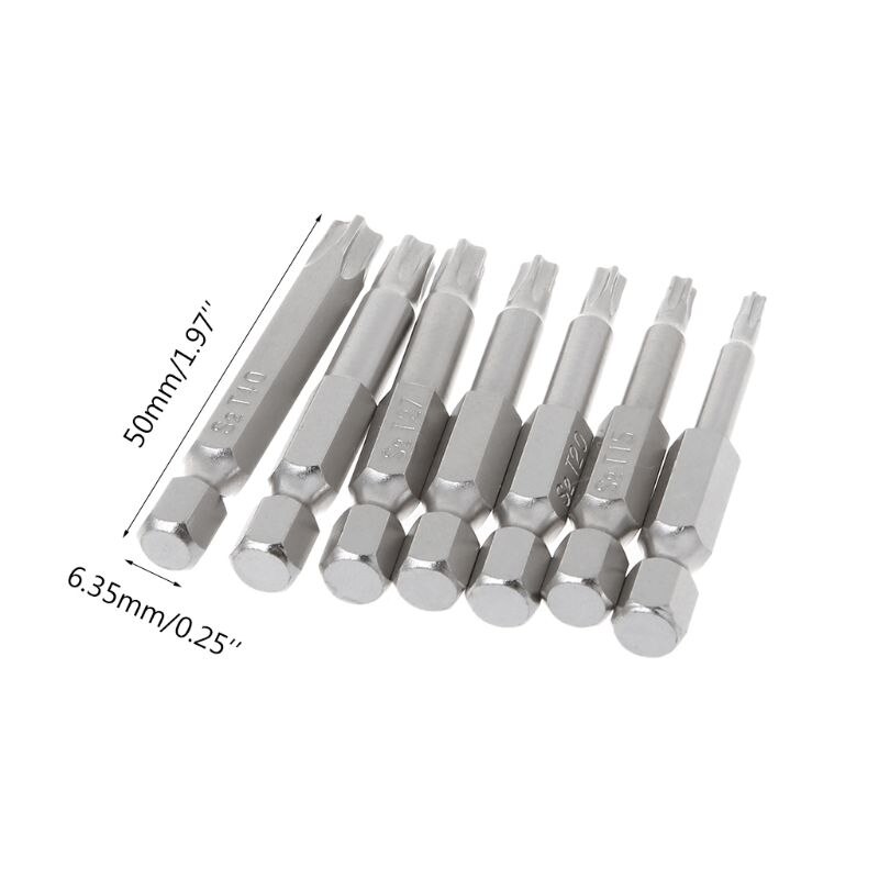 7 stk stjernebor skruetrækker magnetisk 1/4 &quot; håndværktøj med sekskantet skaft femtakket stjerneboring  t10-t40