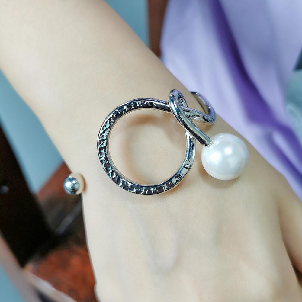 MANILAI Brand Imitation Pearl Cuff Bracelets For Women Wave Curve Metal Bracelet Bangles Alloy Charm Jewelry Party