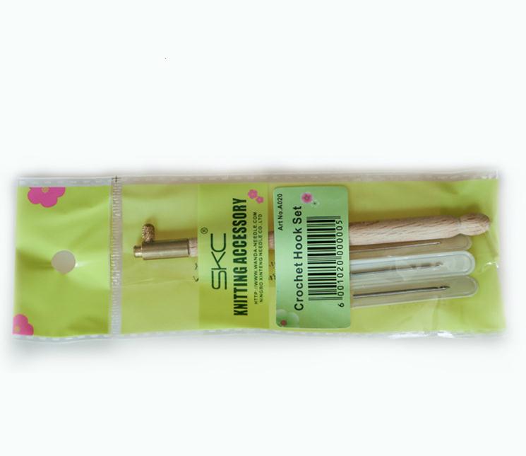 Tambourhaaknaald met houten handvat en 3 naalden, frans haakwerk, borduurring, naaigereedschapset, doe-het-zelf knutselwerk