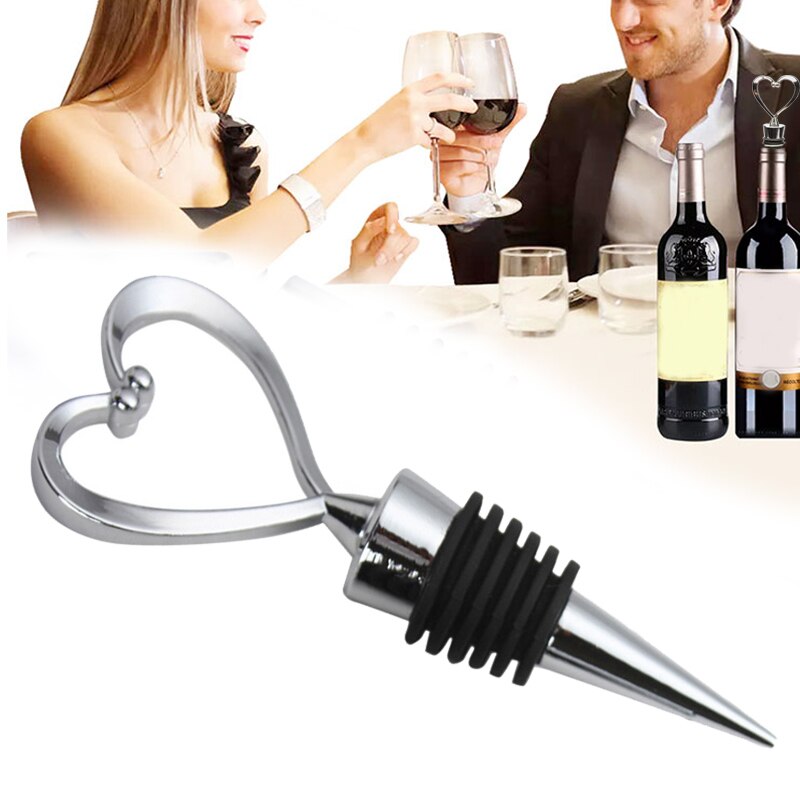 1PCs Stainless Steel Heart Wine Stoppers Champagne Wine Bottle Stopper Year Valentines Wedding Favors Cork Corkscrew