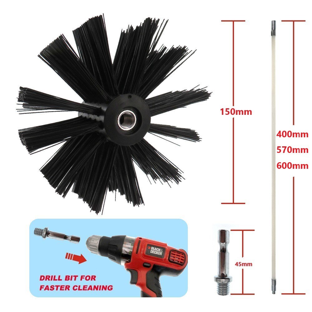 150mm Rotary Chimney Brush Long Handle Flexible Rod For Chimney, Dryer Pipe，Fireplace Inner Wall And Roof Cleaning Tools