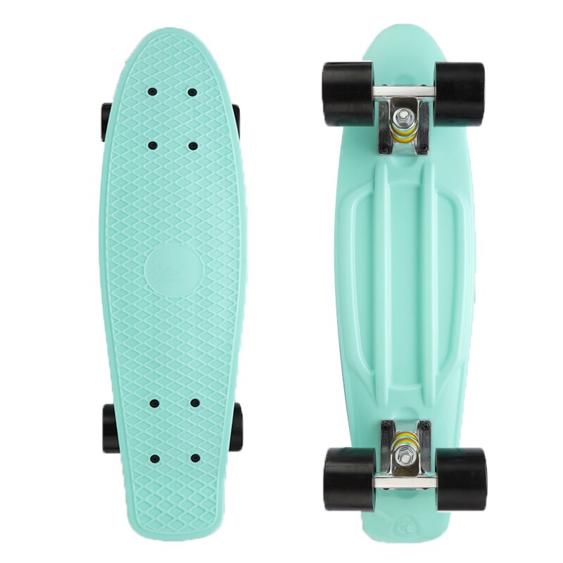 22 tums skateboard mini cruiser skateboard plast longboard 4 hjul single rocker utomhus sport för tjej pojke 56 x 15 x 10cm: Grön