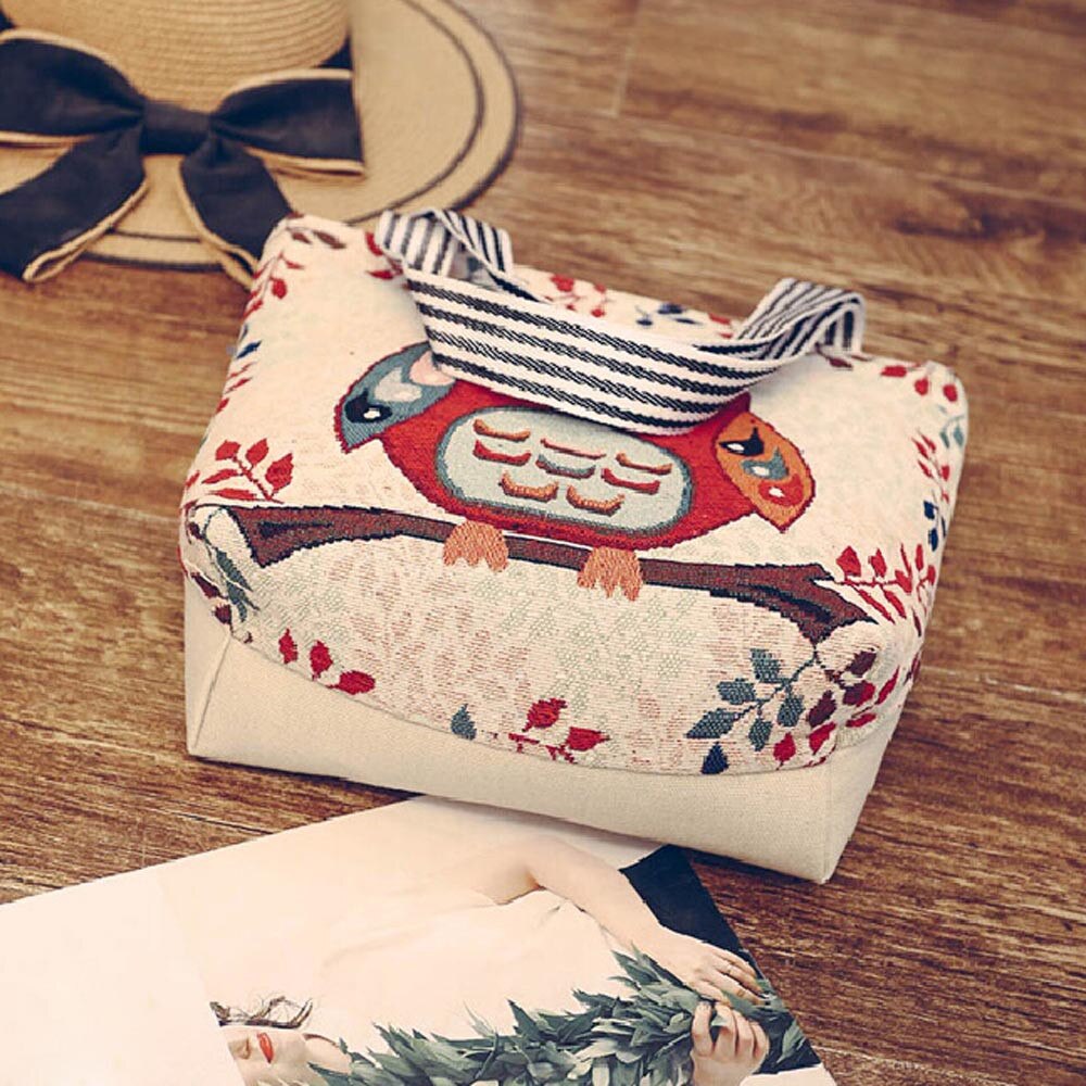Bolso grande de lona con estampado de búho para mujer, bolsa de mano de tela, de viaje, Eco, reutilizable, para hombro