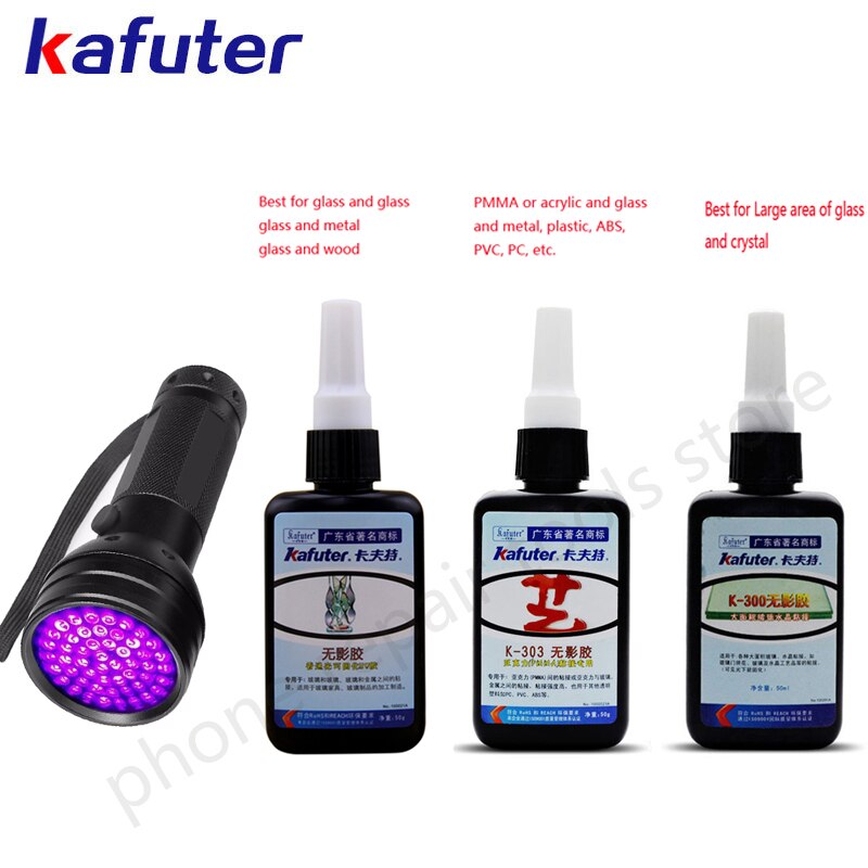Strong 50ml Kafuter UV Glue UV Curing Adhesive K-302+51LED UV Flashlight UV Curing Adhesive Crystal Glass and Metal Bonding