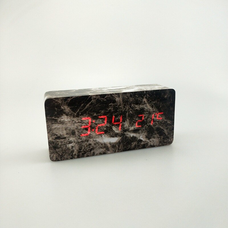 Rechteck Marmor aufbringen Digital Holz LED Temperatur Wecker Holz retro glühen Uhr Schreibtisch Tabelle Dekor Schreibtisch Werkzeuge