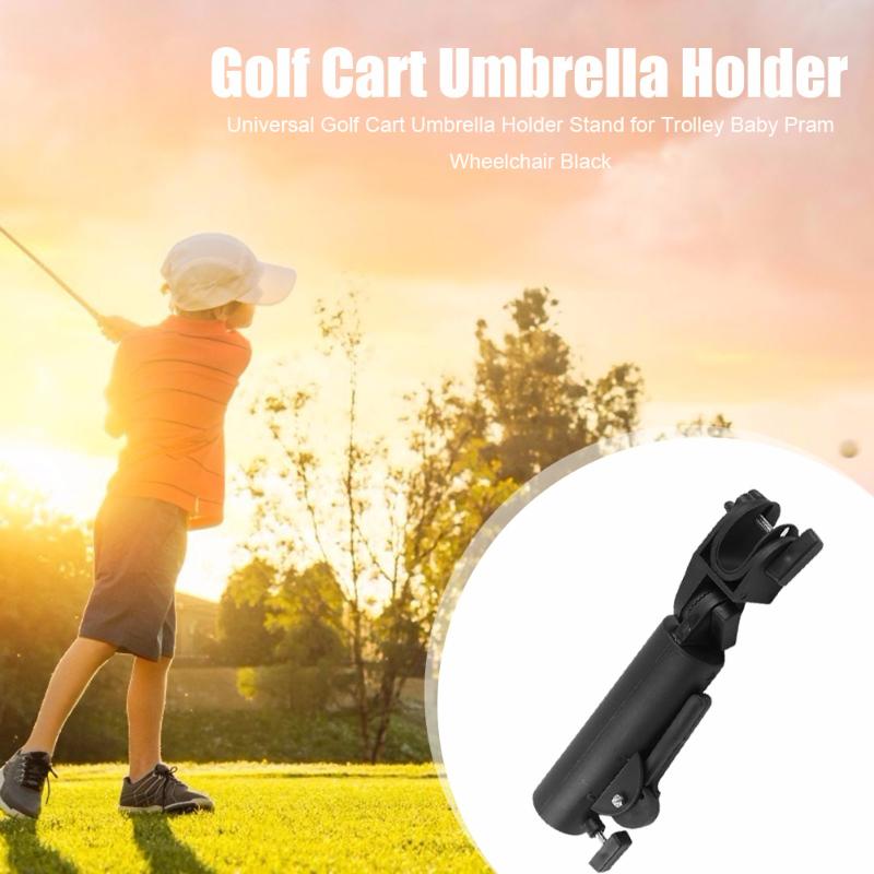 Black Golf Cart Umbrella Holder Double Lock Connector Stand for Outdoor Trolley Baby Pram Wheelchair Universal Accessory