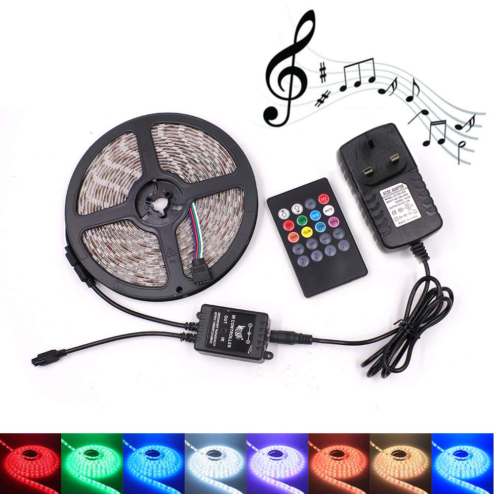 10M 5M RGB LED Strip Music Sound Sync 300 LEDs Color Changing SMD 2835 LED Strip Light Music IR Remote DC12V Power Adapter