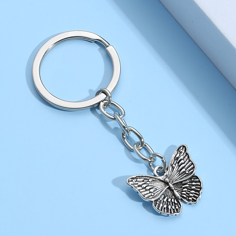 Lovely Butterfly And Flower Keychain Animal Garden Key Ring Metal Key Chains Fit Women Men DIY Car Hanging Jewelry Handmade