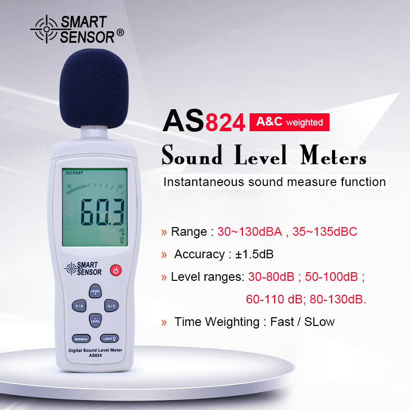 Inteligentny czujnik jak824 cyfrowy miernik poziomu dźwięku 30 ~ 130 dBA 35 ~ 130 dBC miernik decybeli hałasu monitor poziom ciśnienia dźwięku db próbnik