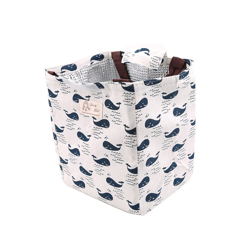 Animal Lunch Bags Women Portable Functional Canvas floral Insulated Thermal Food Picnic Kids Cooler Lunch Box Bag Tote: whale