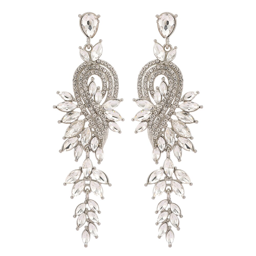 Ztech-Pendientes geométricos grandes y largos para mujer, joyería de lujo de cristal, para , boda, Bisutería: White