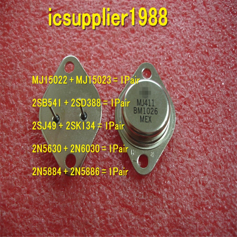 MJ15022 + MJ15023, 2SB541 + 2SD388, 2SJ49 + 2SK134, 2N5630 + 2N6030, 2N5884 + 2N5886, tous sont 1 pièces + 1 pièces = paire