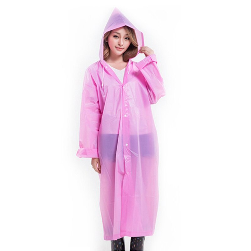 Moda donna a buon mercato giacca lunga semi trasparente impermeabile con cappuccio cappotto antipioggia EVA amichevole EVA trasparente sottile impermeabile donna: Colore rosa