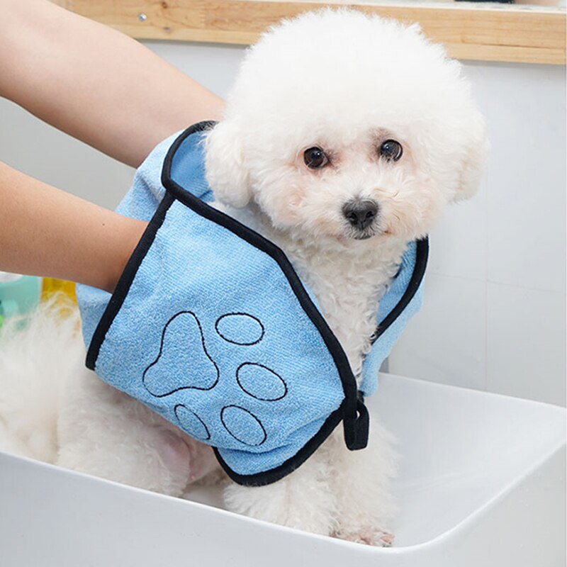 Toalla de baño de microfibra para perro, toalla de secado ultraabsorbente para cachorros y gatos pequeños, manta con bolsillo, bata de baño para perros grandes