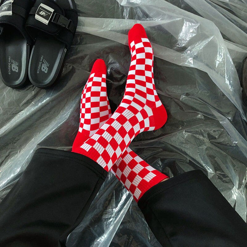 Korea Harajuku Überprüfen Socken Straße Sport Druck Skateboard Socken Hüfte hüpfen Geometrische Schachbrett Hüfte hüpfen Socken