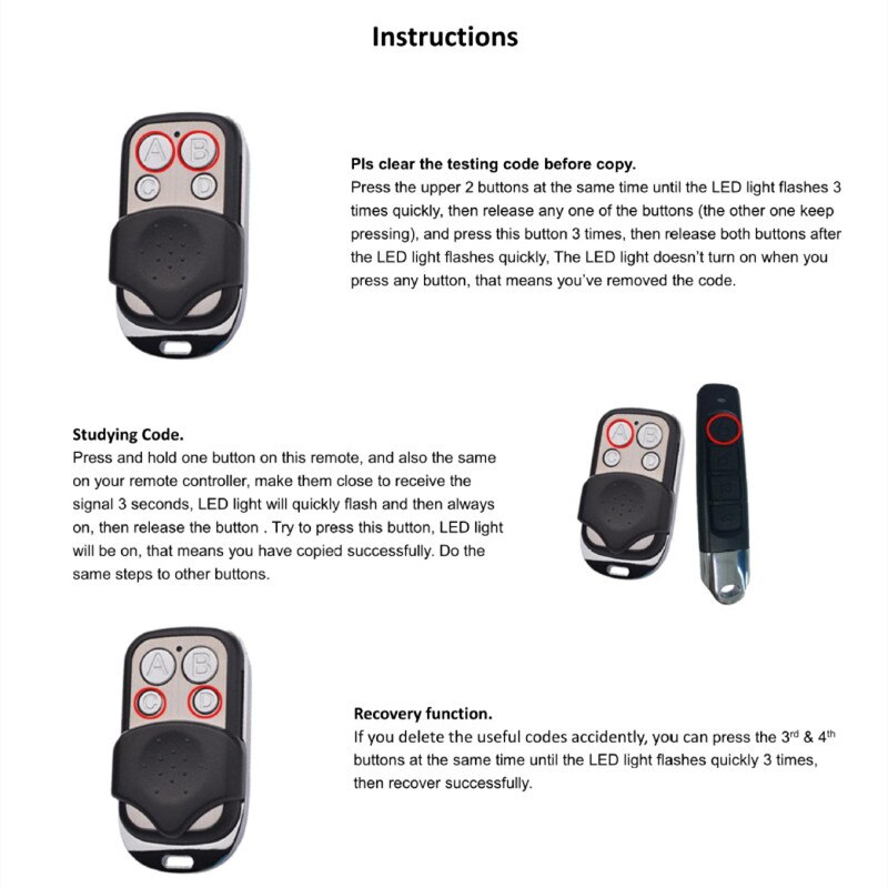 Cloning Duplicator Key Fob A Distance Remote Control 433MHZ Clone Fixed Learning Code For Gate Garage Door