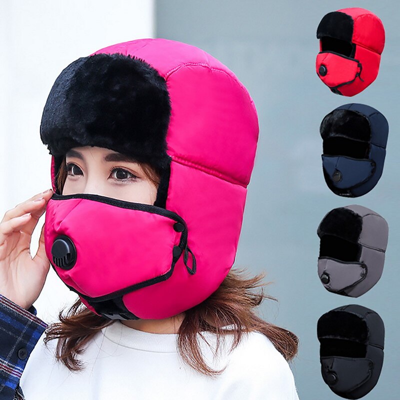 Vinter varm hætte vindtæt hat med åndedrætsventil cykling vindtæt høreværn ansigtsbeskyttelse hovedbeklædning med aftagelig maske
