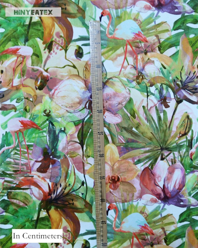 Tropisk plante flamingo digitaltrykk blomst blad fløyel sofa lenestol ottaman sofa interiør stoff dekorativ klut 140cm bred