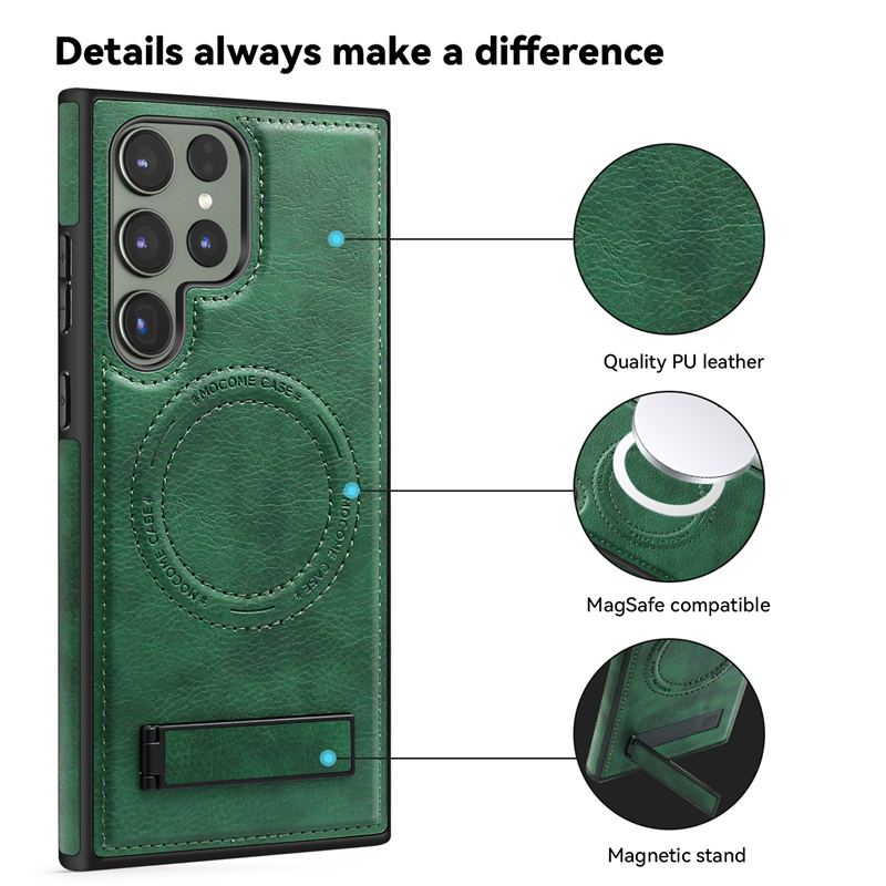 Coque de téléphone en cuir avec support de luxe, étui arrière de chargement sans fil Ultra magnétique pour Magsafe Samsung S22 S23 Plus S24 S25