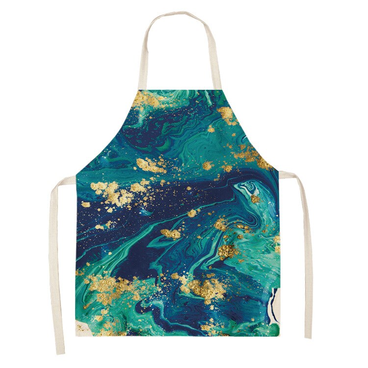 1Pcs Marmer Patroon Gedrukt Cleaning Art Schorten Thuis Koken Keuken Schort Kok Dragen Katoen Linnen Volwassen Slabbetjes 53*65Cm WQ0110: 2WQ-WQ0110-3