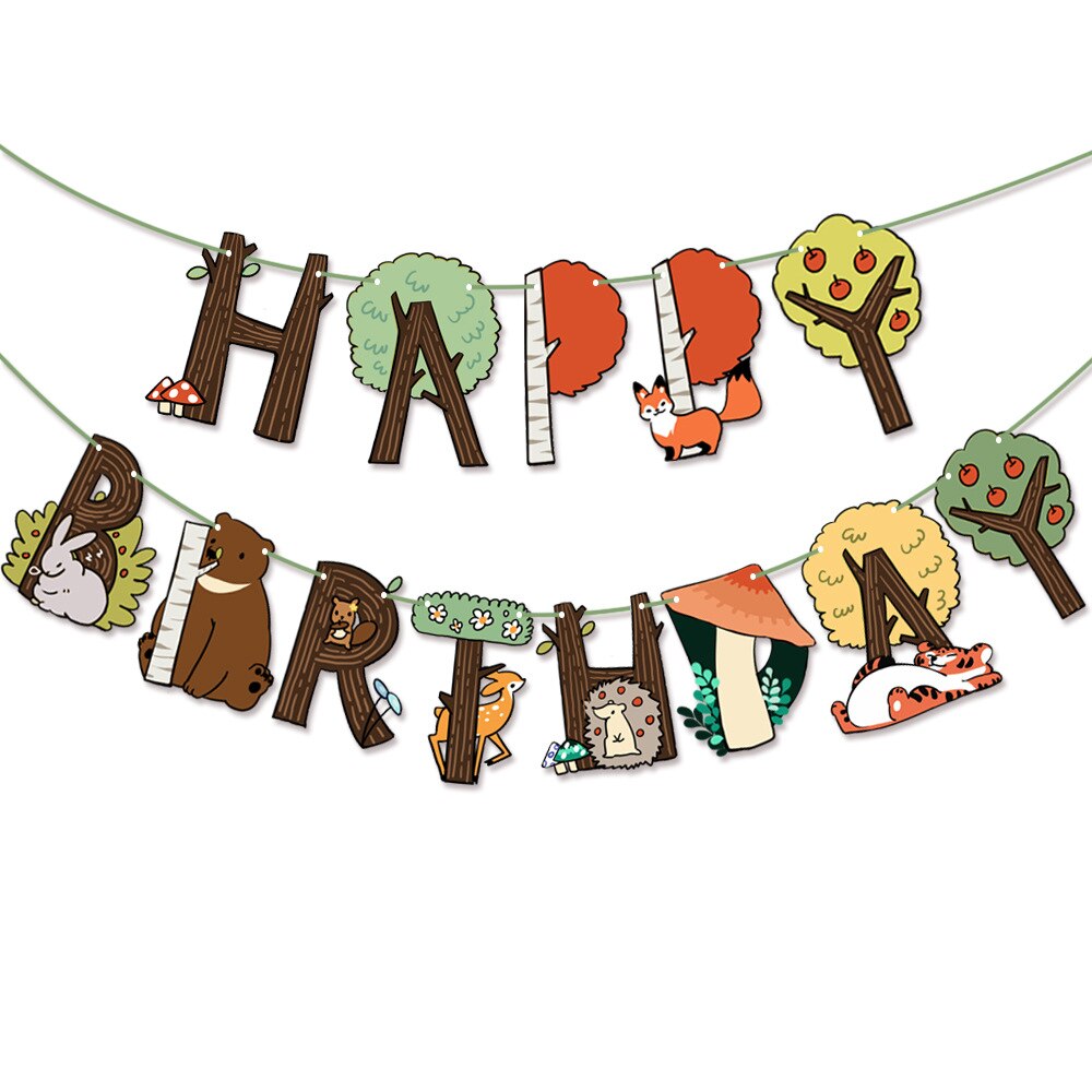 Cartoon Bos Dieren Ballonnen Verjaardagsfeestje Decoratie Vlag Vos Eekhoorn Ballonnen Jungle Dieren Ballonnen Verjaardagslevering: 1piece flag
