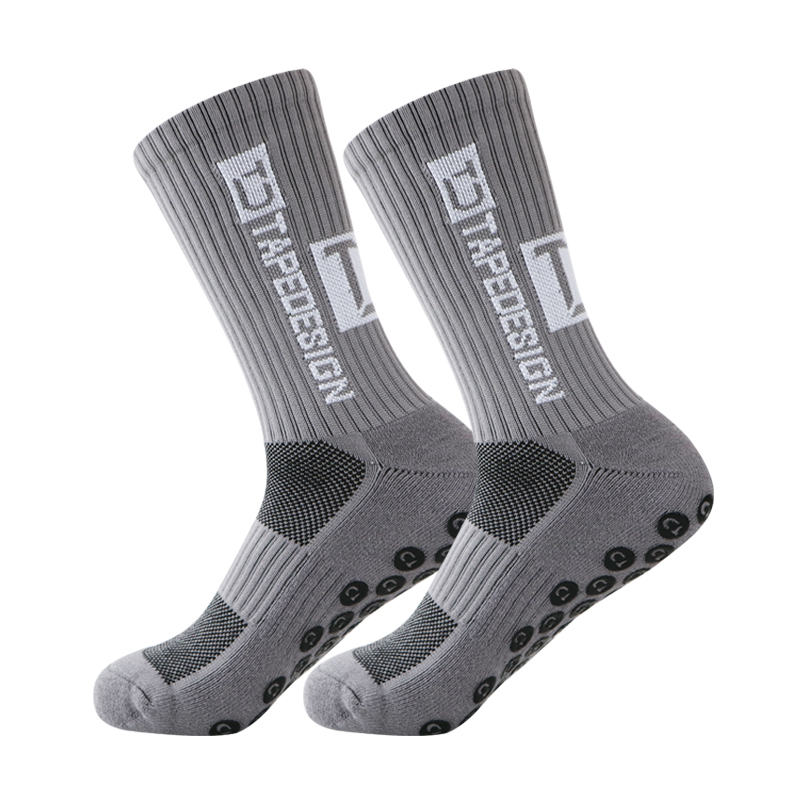 Nuevos calcetines deportivos de fútbol antideslizantes, calcetines de fútbol transpirables y gruesos para hombres y mujeres, calcetines para correr al aire libre y ciclismo: Gris
