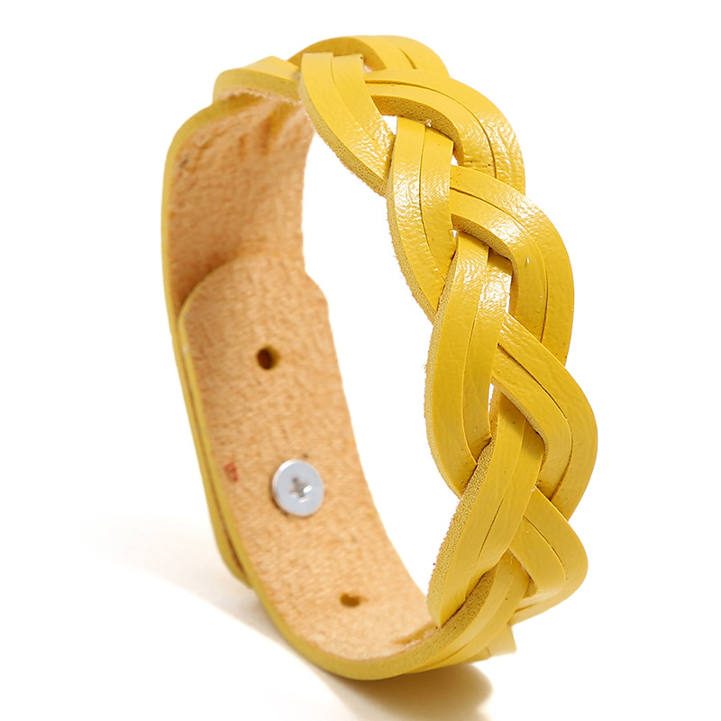 HXMENG-pulsera de cuero trenzado para niñas, brazalete de estilo coreano, versátil, sencillo: Yellow