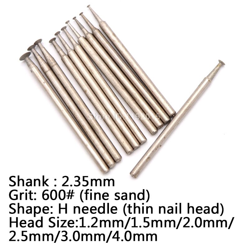 1x h naald diamant frezen roterende gesinterde schuurkop accessoires bits set gecoate gemonteerde frezen lapidaire steen edelsteen