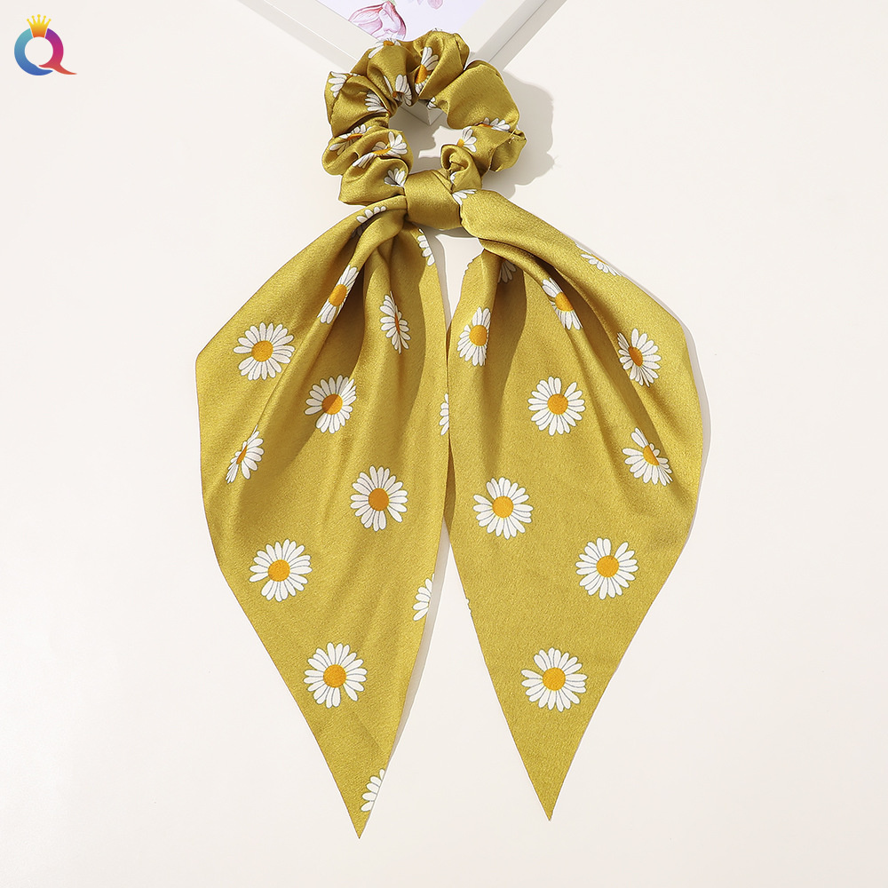 Floral Print Scrunchies Chiffon Bow Elastic Hair Bands Women Hair Ties Rubber Bands Ponytail Scarf Hair Accessories