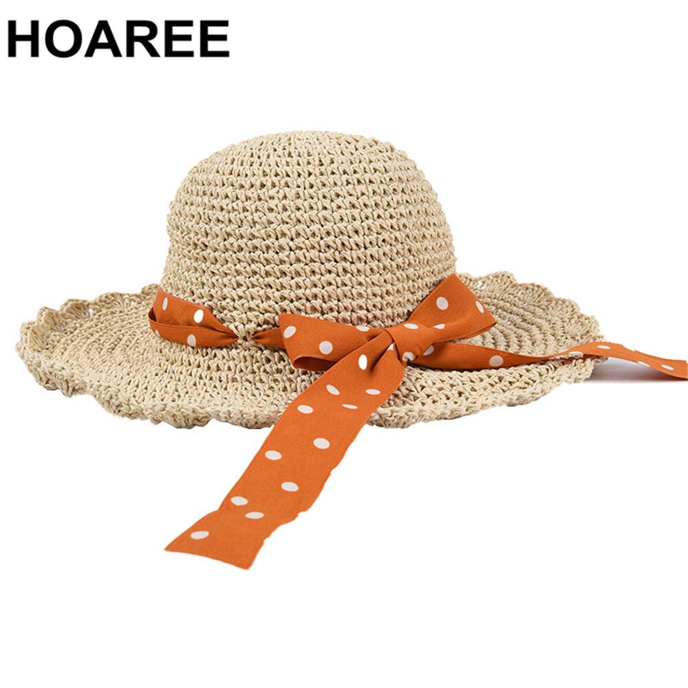 Hoaree zonnehoed voor dames zomer stro opvouwbaar brede rand stippen strik dames vintage mooi merk casual strandpet