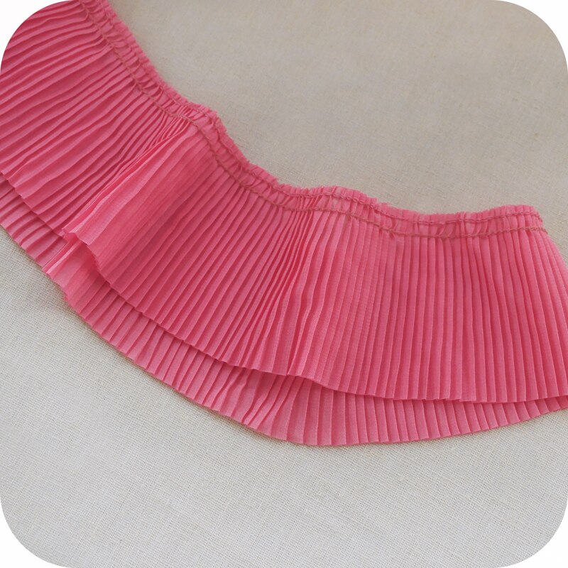 5 metros/lote 6.5 centímetros Chiffon Plissado Guarnição Do Laço Do Vestuário DIY Fita Laço de Tecido Vestido de Costura Camisas Home Textile Decoração Rendas fita: Rose Red