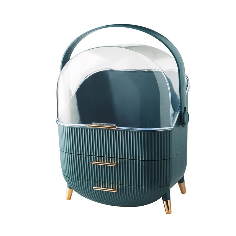 Armario de maquillaje de escritorio con pie de madera, organizador tipo cajón para baño, cosméticos, tocador de gran capacidad, caja de almacenamiento: Style 2  Green