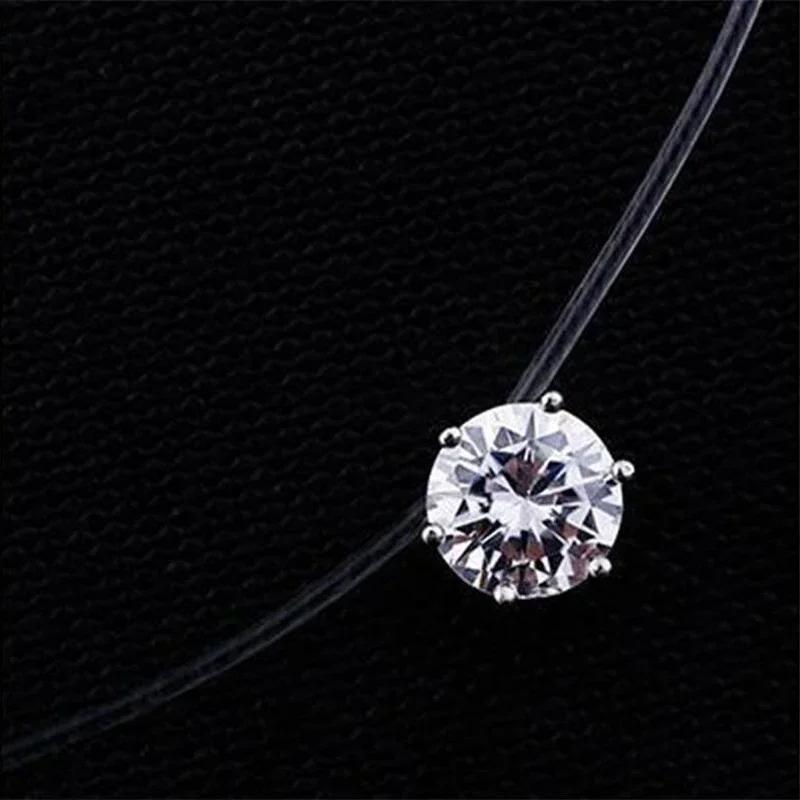 Zirkon Stein transparent Unsichtbare Angelschnur Perle Halsband Frauen Jahrgang modisch Elegante Kristall Halskette Hochzeit Halsketten