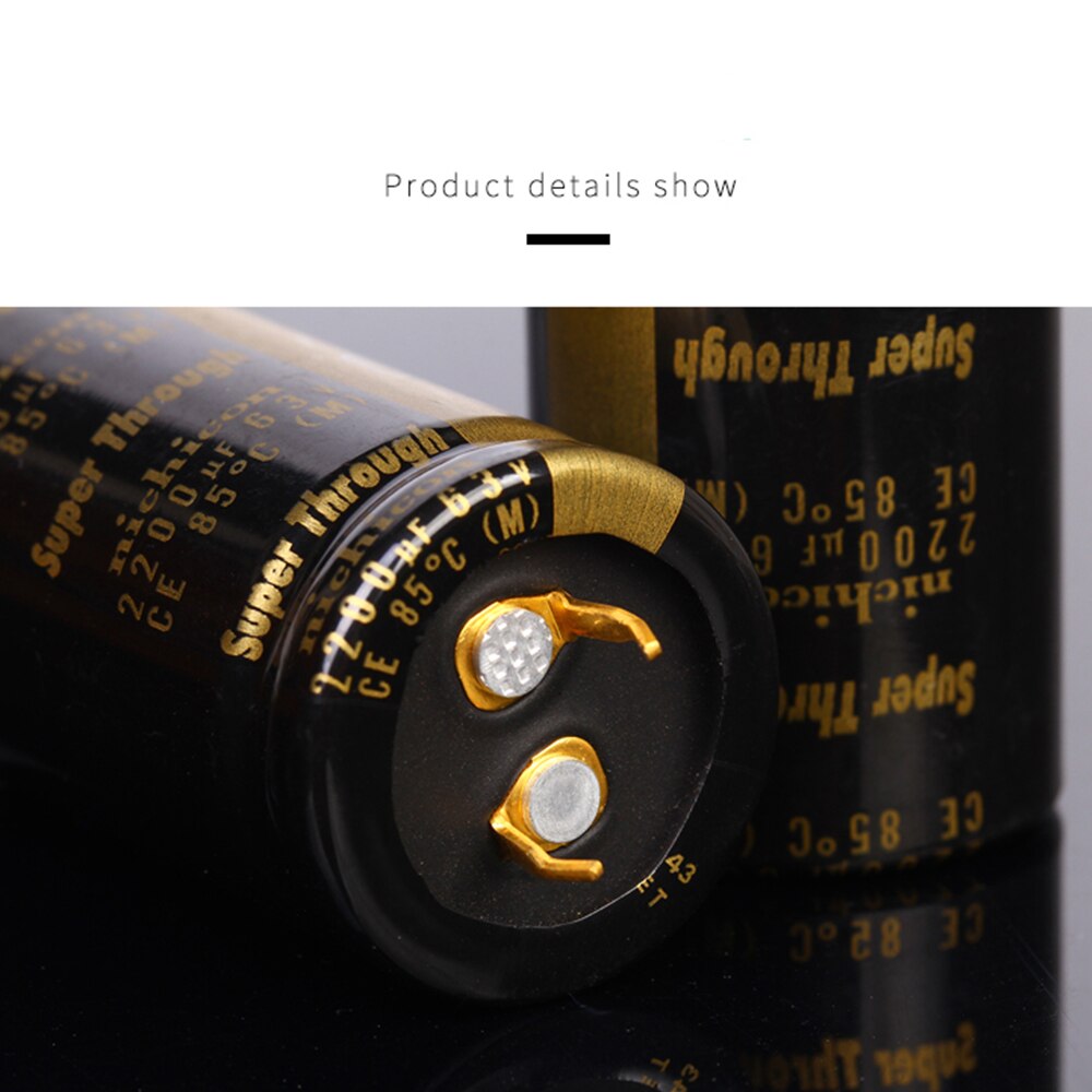 thumbnail image 2 of Lot Of 4 Nichicon Audio Grade Capacitors – Snap-In 2200µF 63V – 10mm Pitch – For Amplifiers & Audio Gear 2 of 5