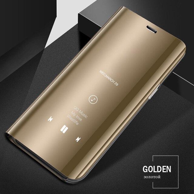 Smart spejlflip etui til huawei  p30 lite light pro clear view cover til huawei  p 30 30 lite 30 pro  p30 lite  p30 pro stående coque: P30 pro  (6.47 tommer) / Guld