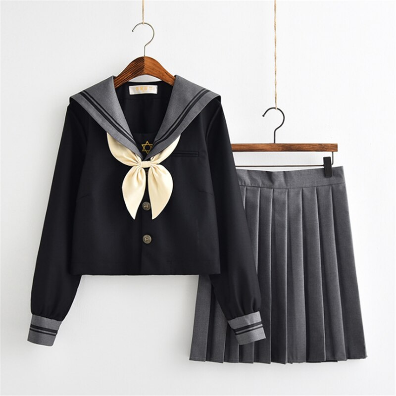 Japan Uniform Soft Girl Long Sleeve Sailor Suit Female Middle School Student Wear School Uniform Black College Style
