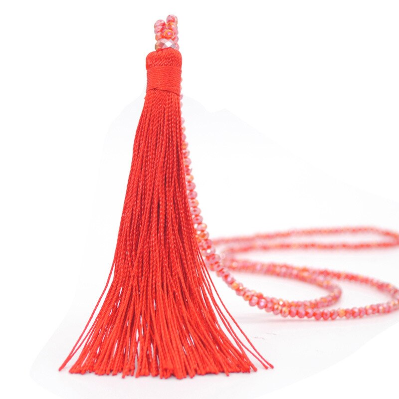 VENDITA Vintage Boho Lunga Frangia Della Nappa Collane del pendente per Le Donne Collier Della Boemia di Perline di Vetro di Cristallo Dei Monili Della Catena: Red