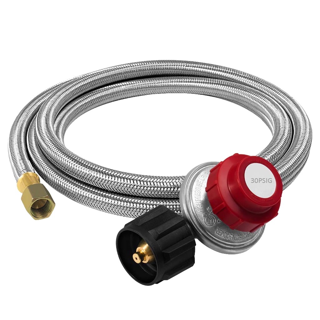 Premium Stainless Steel 0-30 Psi Adjustable Propane Regulator - High Pressure - Grill Camper Burner Replacement with 4ft Hose