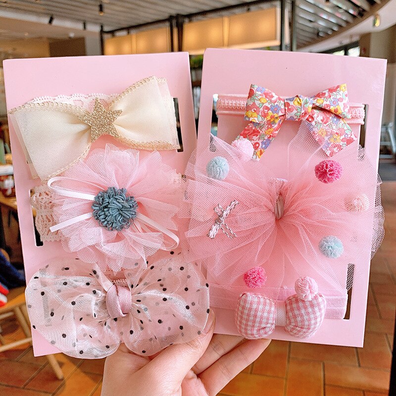 3 Pcs/Set Lace Flower Baby Headband Crown Bows Hairband Girl Turban Elastic Baby Hair Band Newborn Baby Hair Accessories