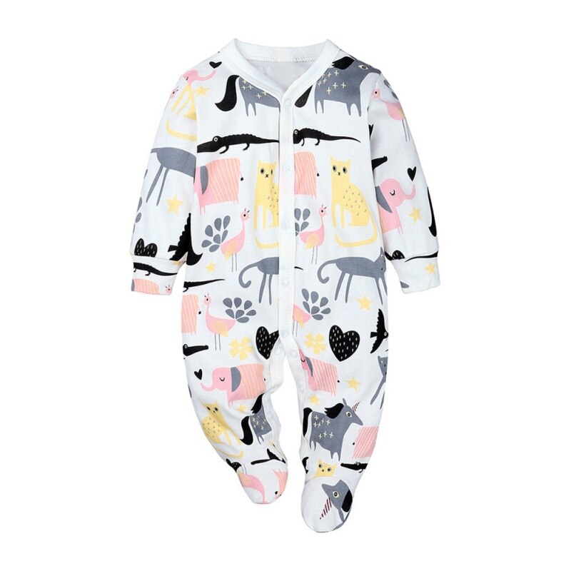 Cartoon Animal Print Newborn Baby Clothes Boys Girls Romper Long Sleeve Cotton Romper Kids Jumpsuit Playsuit Outfits: P / 12-18M