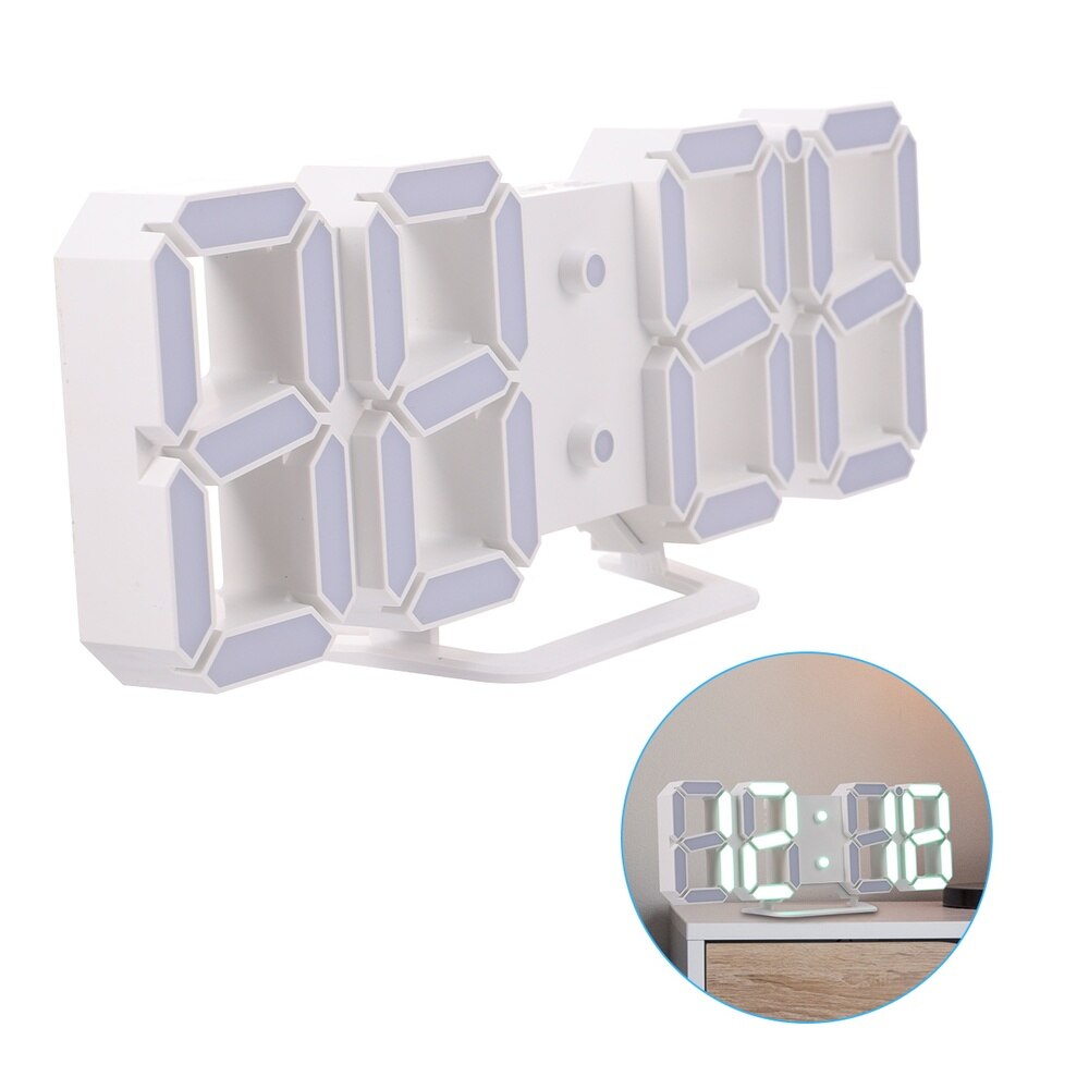 3D LED Digital Clock Wall Desk Alarm Clock USB Charging Clock for Home Office (White, White Numbers): Green