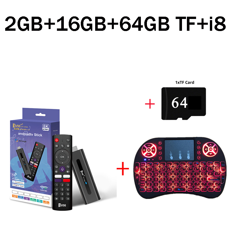 TV98 ATV Smart TV Stick Android 14 ATV Allwinner H313 Support 4G 5G Wifi HD 4K 8K TV Box BT5.0 2GB 16GB Voice remote TV Box: Red