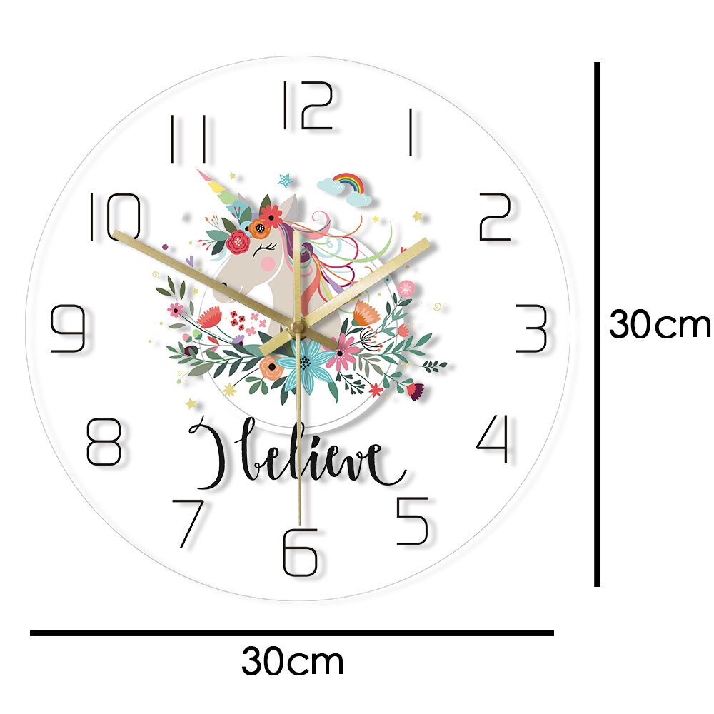 Unicorn With Flower Transparent 3D Wall Clock Modern LED Glow Wall Clocks Wall Watches Dial Vision Decorative Wall Clock