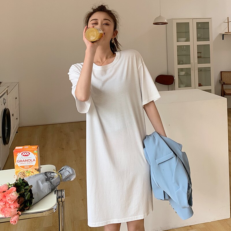 2022 Pyjama Romper Plus Size Katoen Effen Zomer Lui T Rok Thuis Service Losse Home Dames Nachthemd Nachtkleding: A02