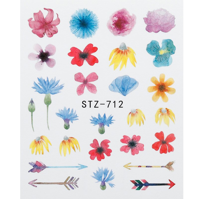 1 pcs Nail art water stok bloem kleurrijke decoratie sticker tips: STZ-712