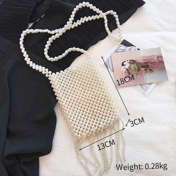 Hand Geweven Parel Avondtassen Vrouwen Luxe Kleine Kralen Flap Doos Parel Clutch Portemonnees En Handtas Dames Mini Cross body Bag